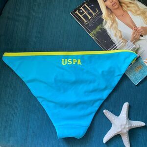 USPA Swim Bikini Bottoms Size M‎ (7/9) Pull-On Blue Green